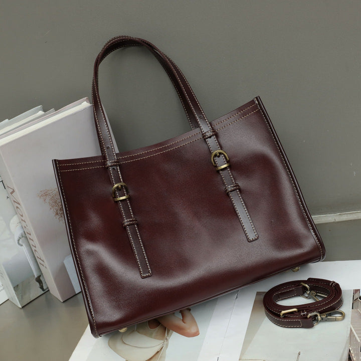 New Genuine Leather Women's Bag, Top-grain Cowhide Shopping Bag, Luxury Feel, Commuter Handbag, Single Shoulder And Crossbody Bag
