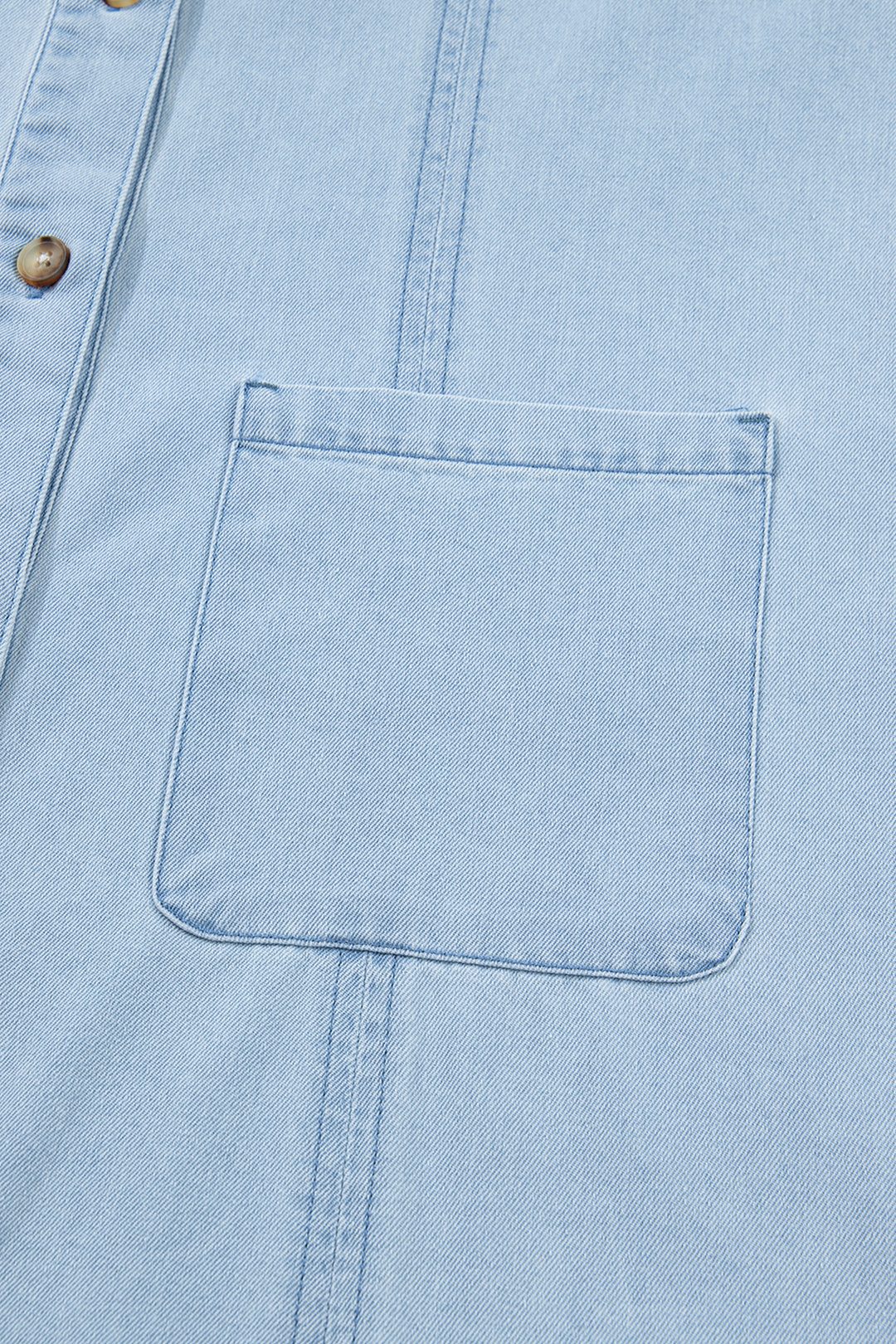 Beau Blue Ruffled Edge Collared Shift Denim Dress with Pockets