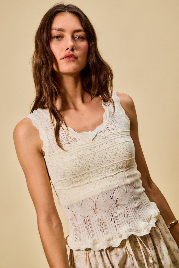 SO ME Scallop Ribbed Sleeveless Knit Top