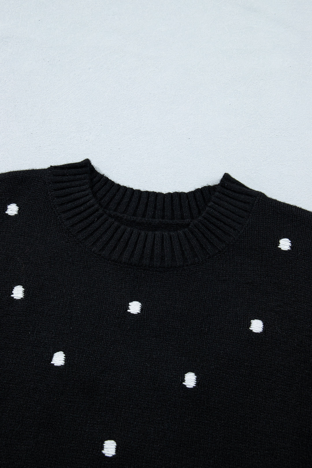Black Elegant Polka Dot Bubble Short Sleeve Sweater