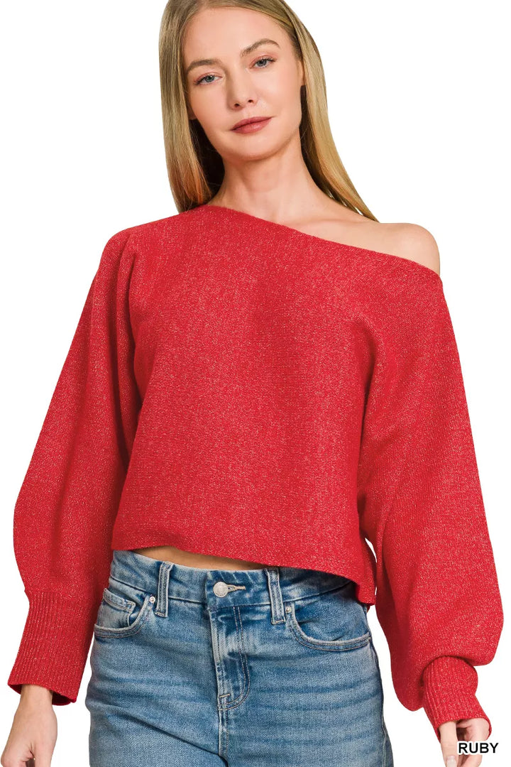 Zenana Boat Neck Balloon Sleeve Sweater