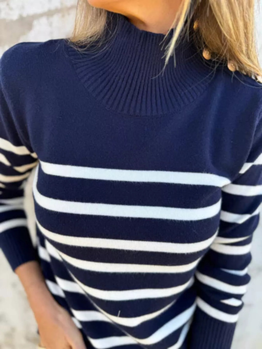 Full Size Striped Turtleneck Long Sleeve Sweater Plus Size