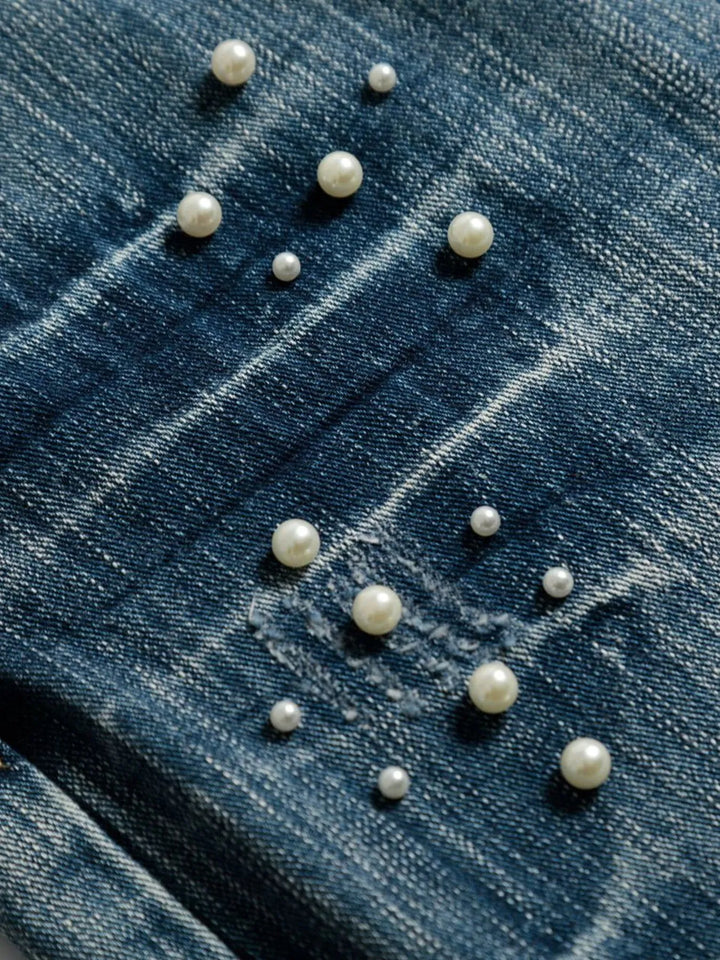Men's Vintage Wide Leg Pearl Detail Jeans