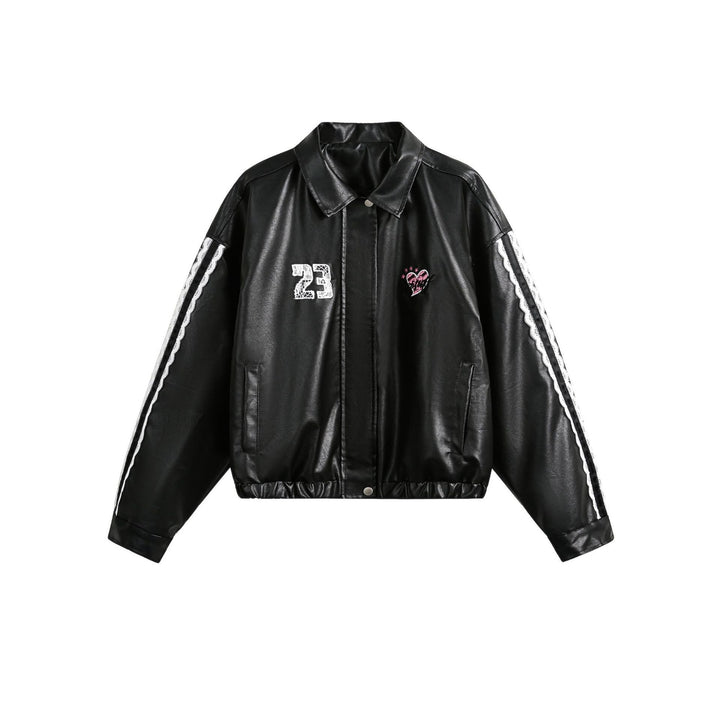 Women's Street Black Lace Love Number Embroidered Lapel Jacket