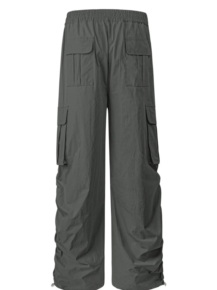 Men's Elastic Waist Wide Leg Cargo Pants with Side Pockets