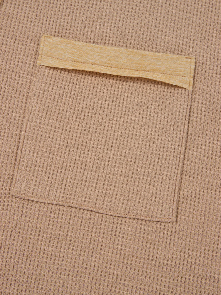 Waffle Textured Tunic Henley Top with Slits
