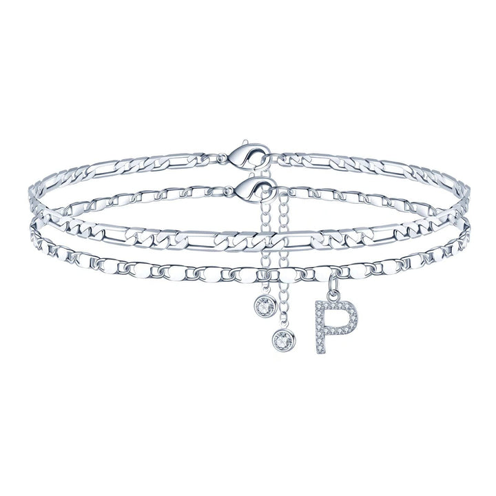 26-letter English Zircon-inlaid Pendant With An NK Chain, Double-layered