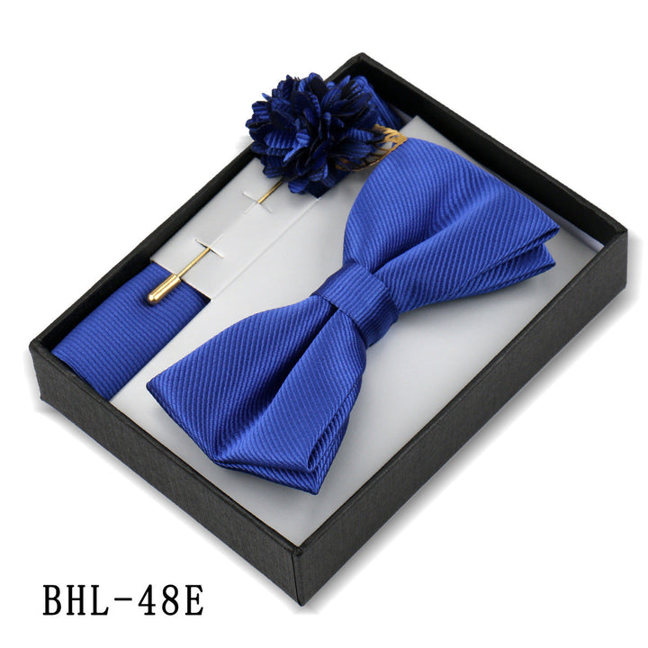 Mens Bow Tie, Pocket Square, And Brooch Gift Set