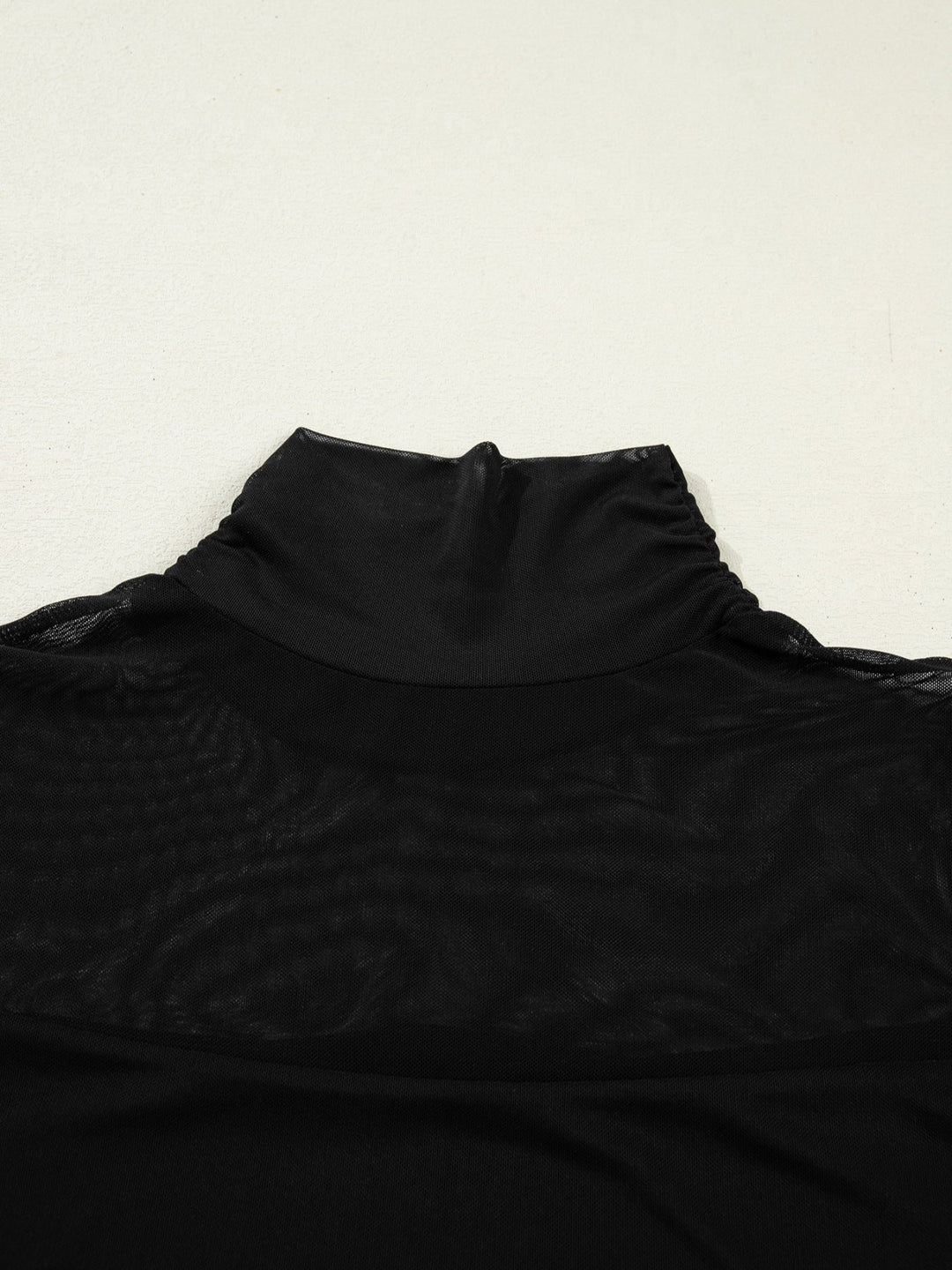 Sheer Mesh Patchwork High Neck Long Sleeve Top