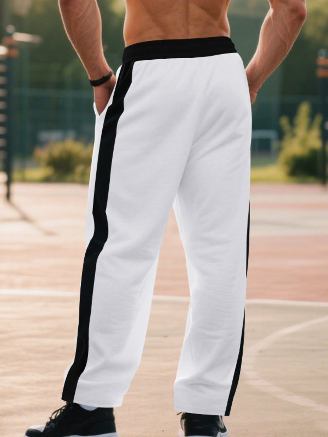 Men's Full Size Side Stripe Wide Leg Pants Plus Size