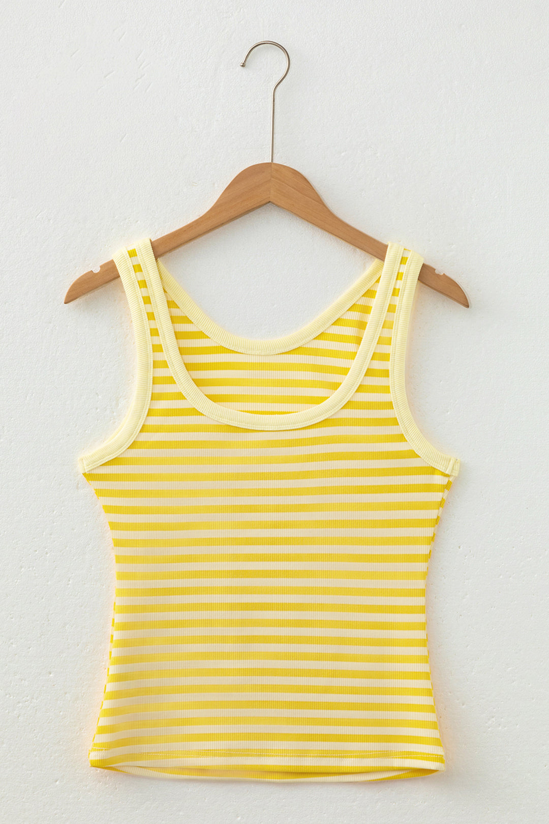 Pink Stripe Ribbed Knit Slim Tank Top