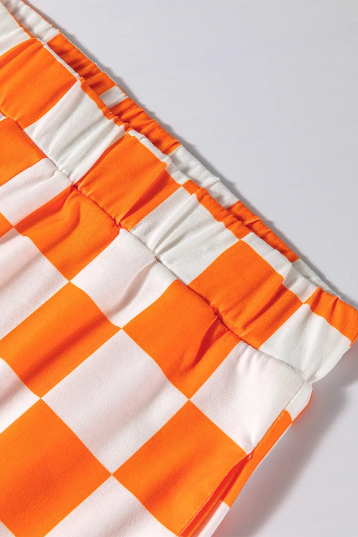 Checkerboard V Neck Loose Tee and Shorts Set