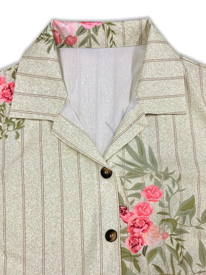 Plus Size Floral Striped Button-Down Midi Shirt Dress