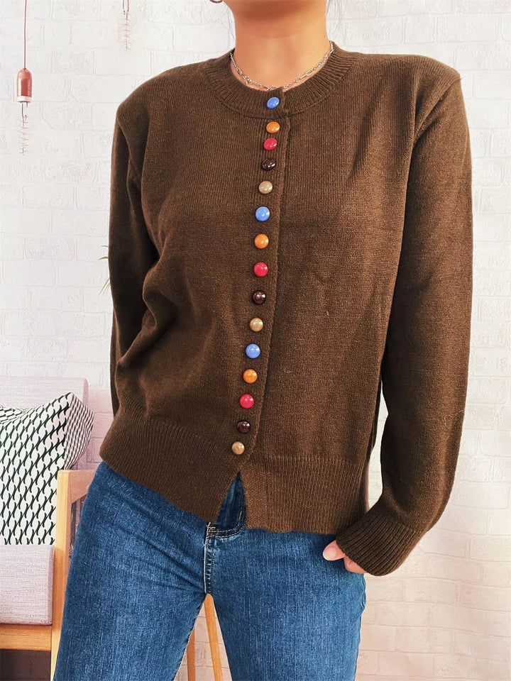 Button-Front Cardigan with Colorful Detail Buttons
