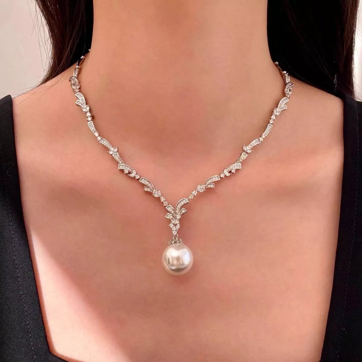 Zircon Pearl Pendant Necklace