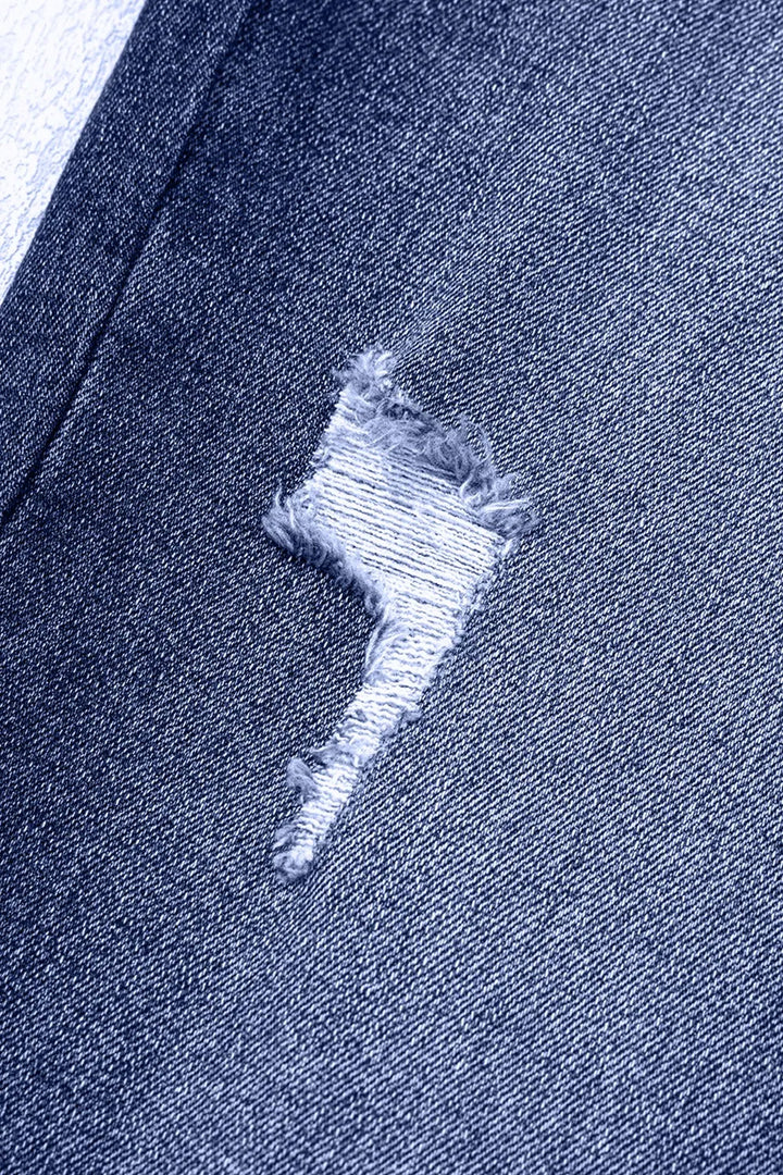 Folded Cuffs Distressed Straight High Waist Jeans