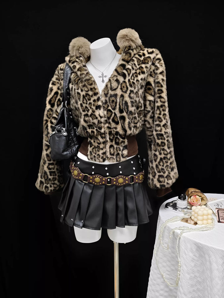 Leopard Faux Fur Hooded Outerwear