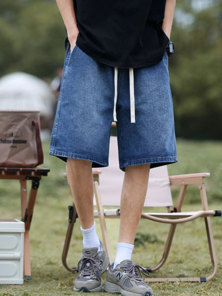 Men's Plus Size Loose Fit Denim Shorts with Drawstring