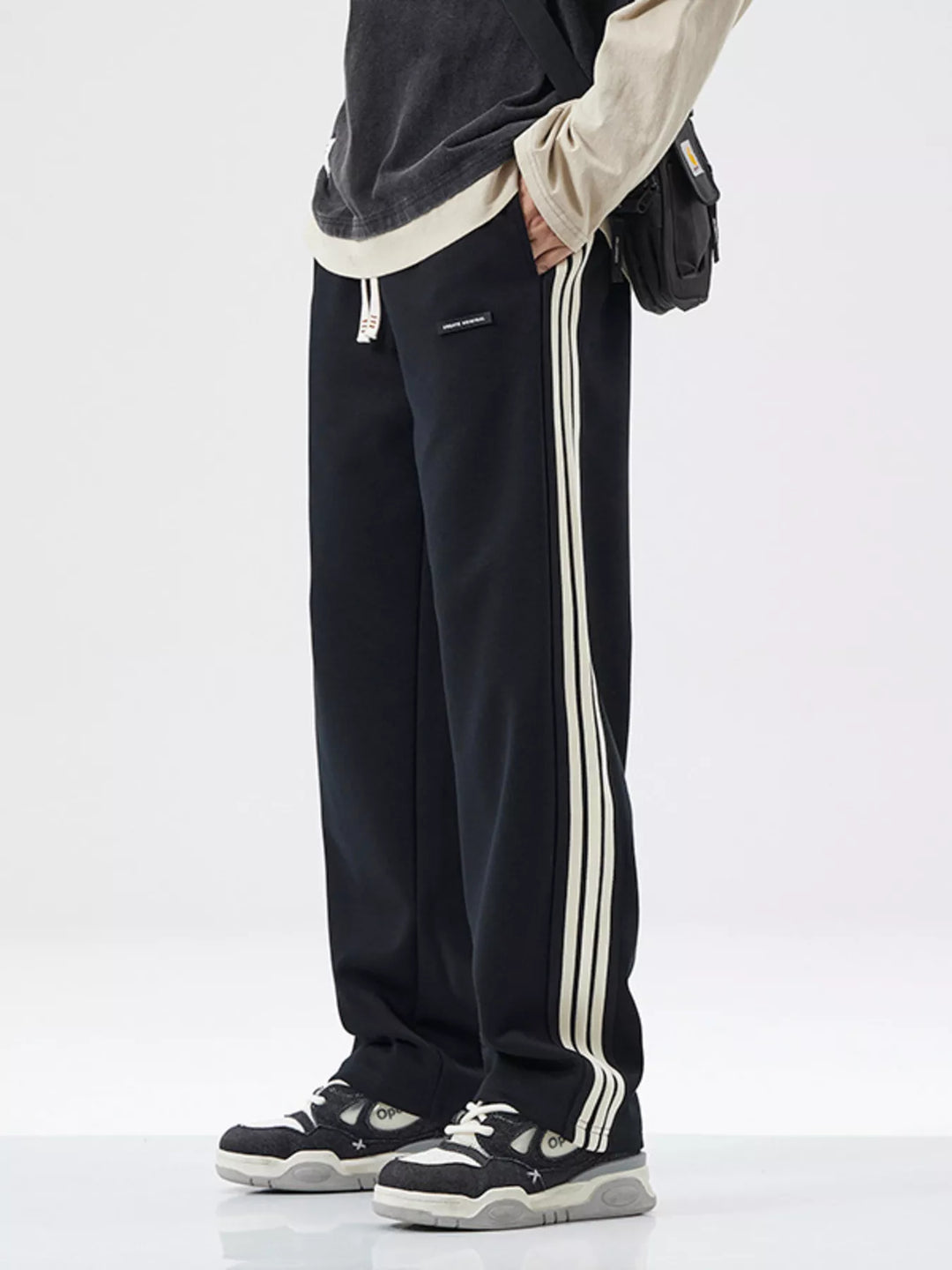Men's Full Size Side Striped Casual Loose Fit Pants Plus Size