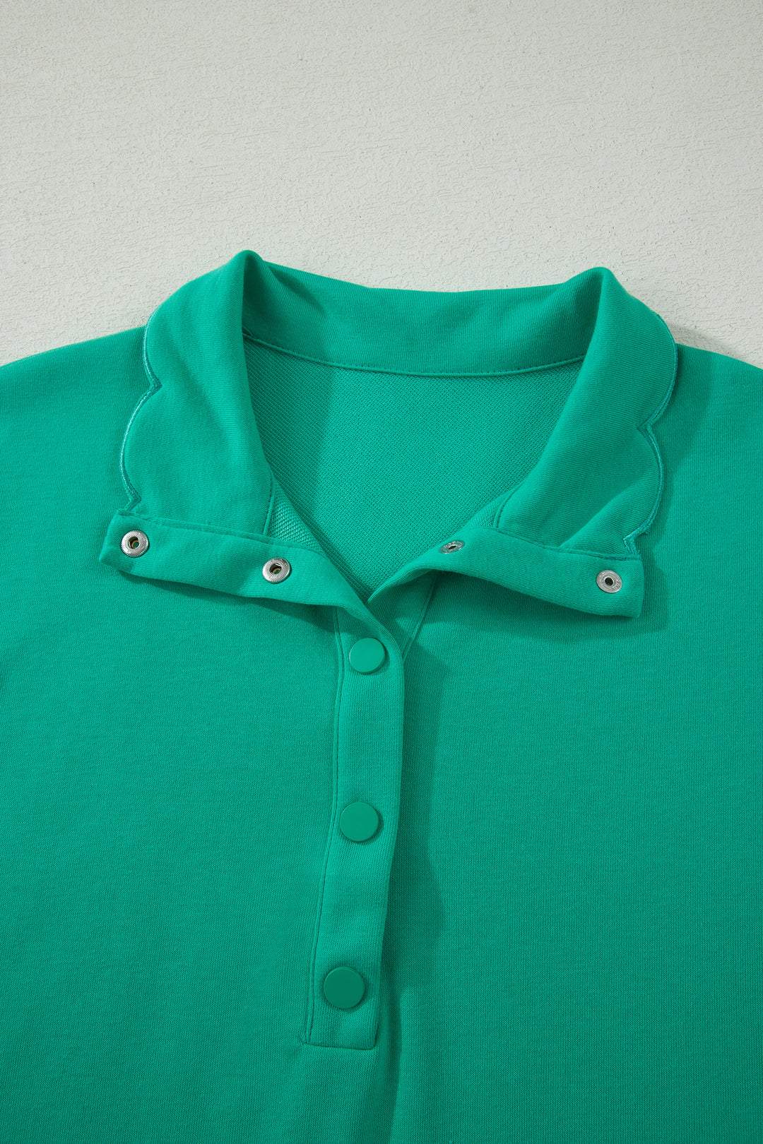Sea Green Solid Color Snap Button Polo Collar Short Sleeve Scallop Hem Mini Dress