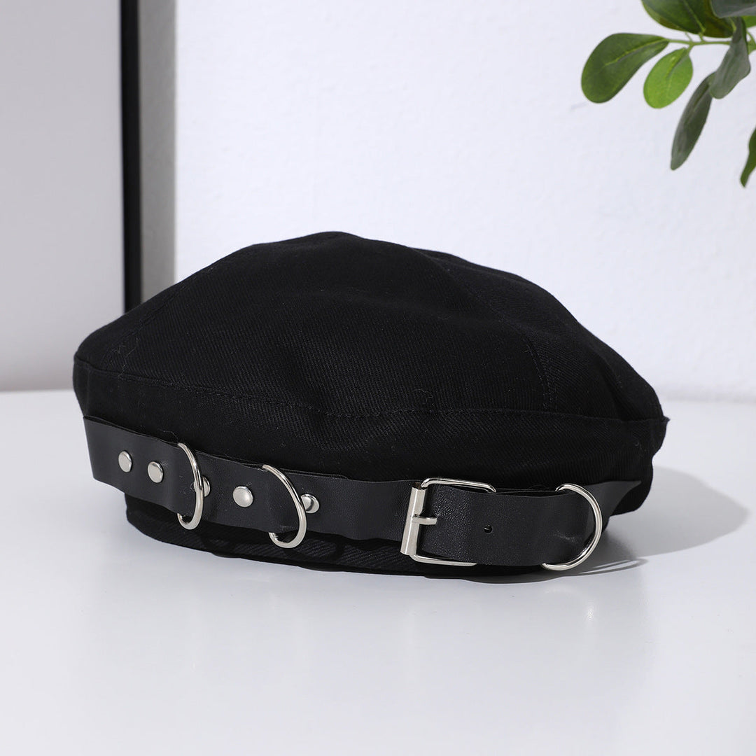 Punk Dark-themed Metal Round Ring Belt Buckle, Four-corner Fedora Hat, Tomboyish Streetwear, Casual And Versatile Hat