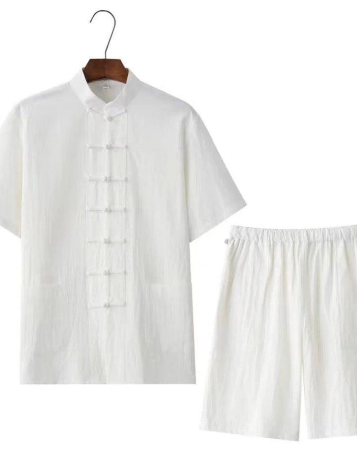Men's Plus Size Chinese Style Top and Shorts Set