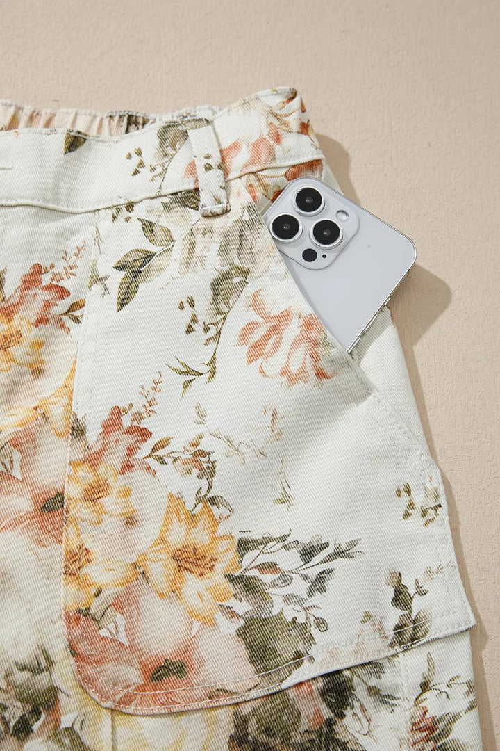 Vintage Style Floral Print High Waist Wide Leg Jeans