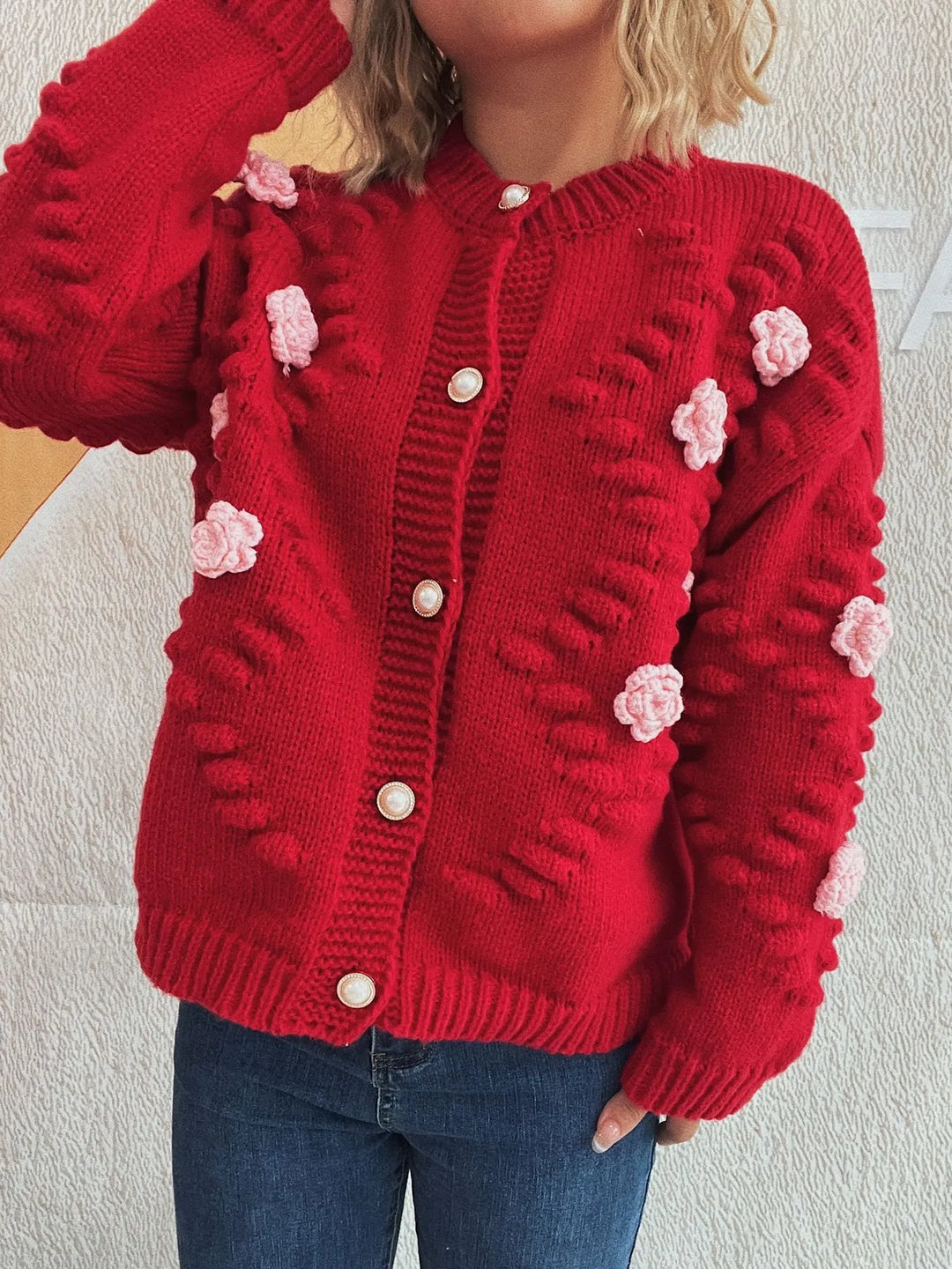 Flower Button Up Long Sleeve Cardigan