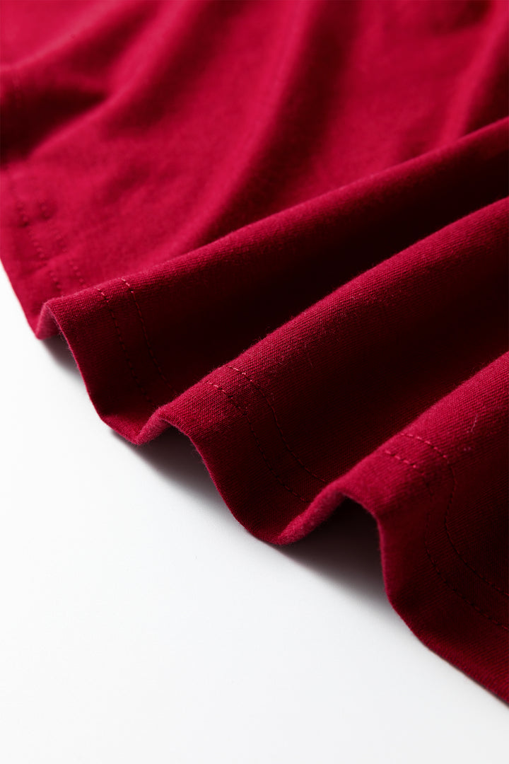 Burgundy Plus Size Solid Color Asymmetric Neck Short Sleeve Blouse
