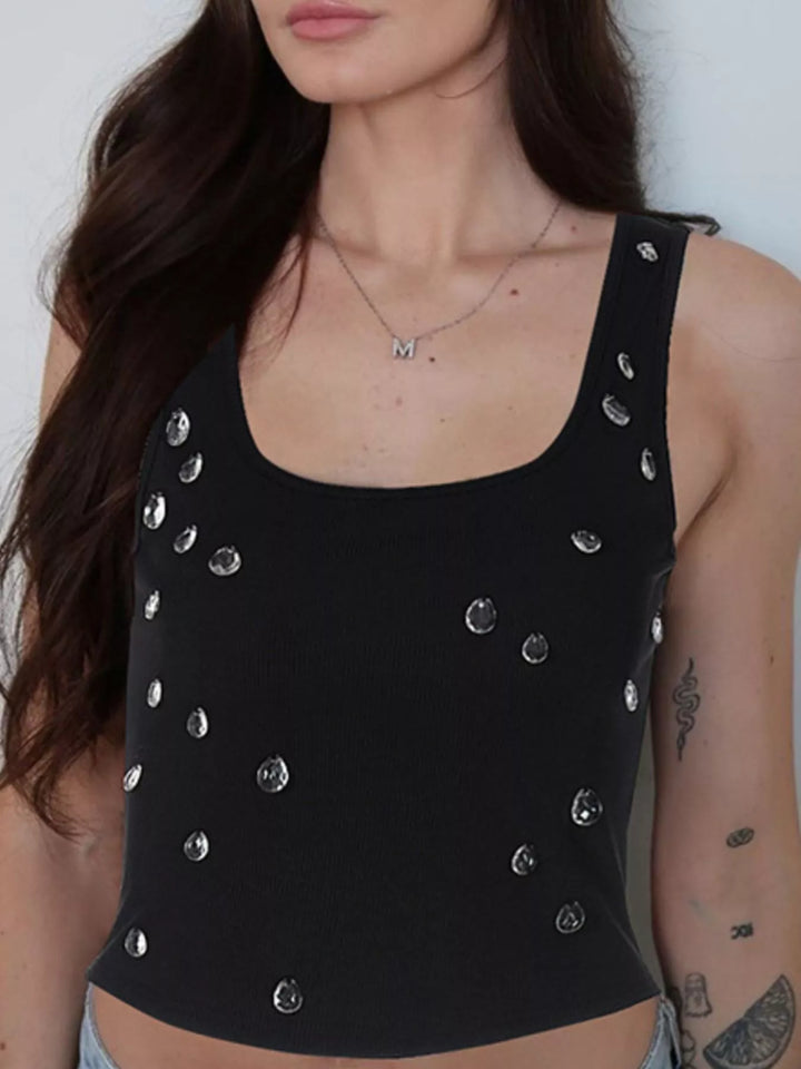 Bead Embellished Square Neck Tank