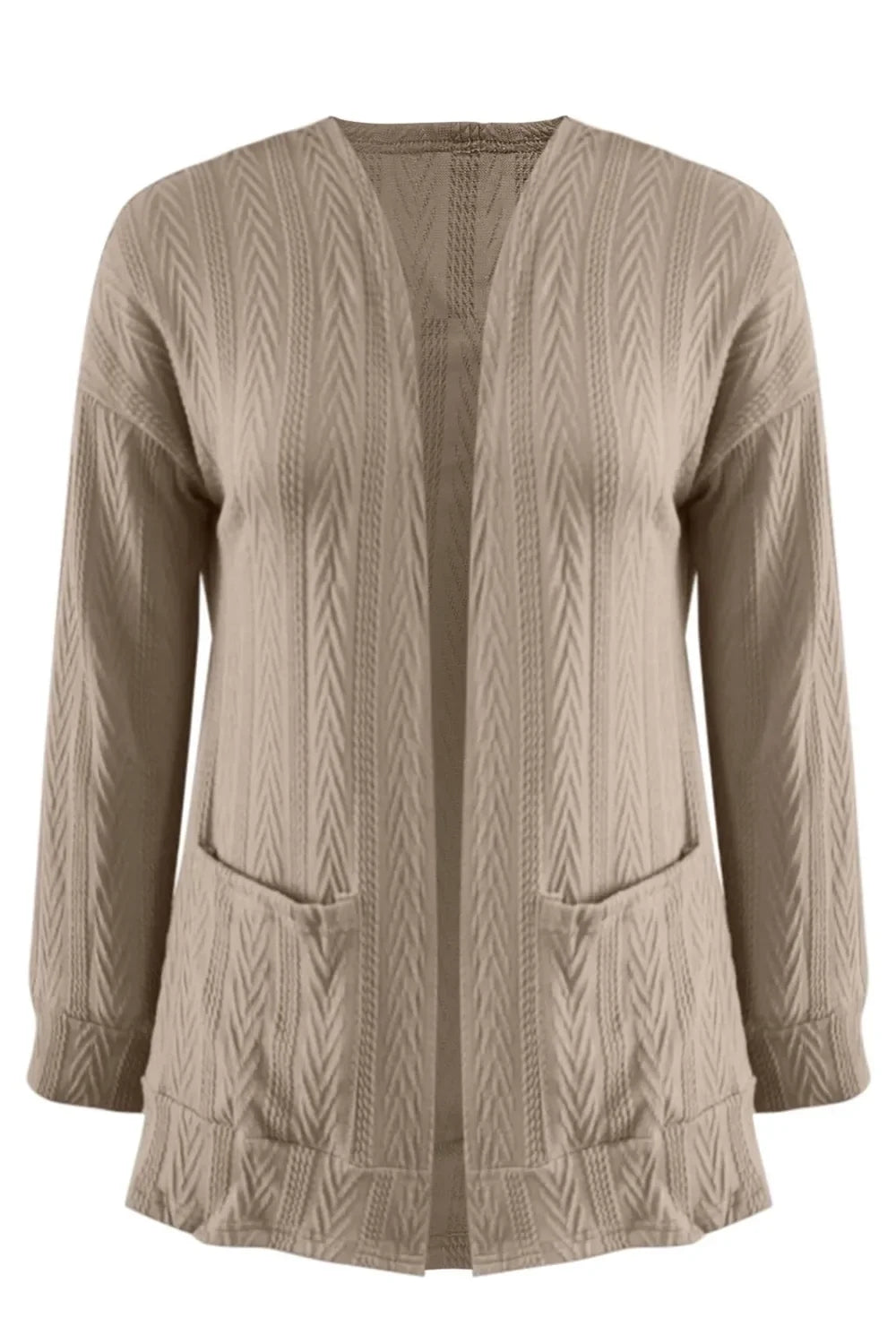 Full Size Textured Open Front Long Sleeve Cardigan