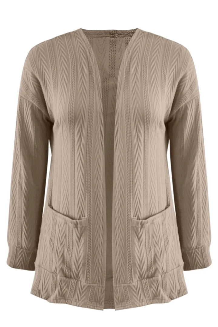 Full Size Textured Open Front Long Sleeve Cardigan