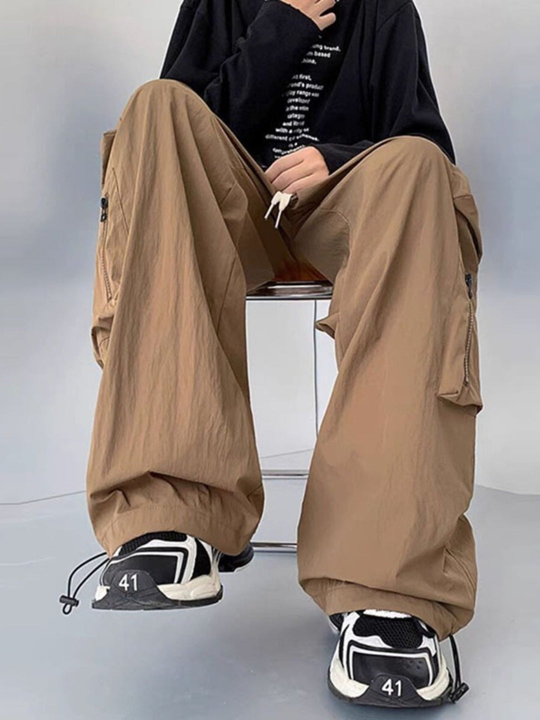 Men's Plus Size Loose Fit Cargo Pants with Drawstring