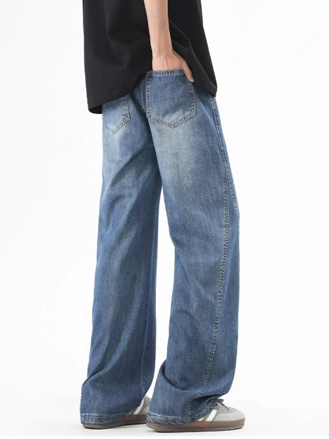 Men's Plus Size Vintage Wide Leg Jeans with Drawstring
