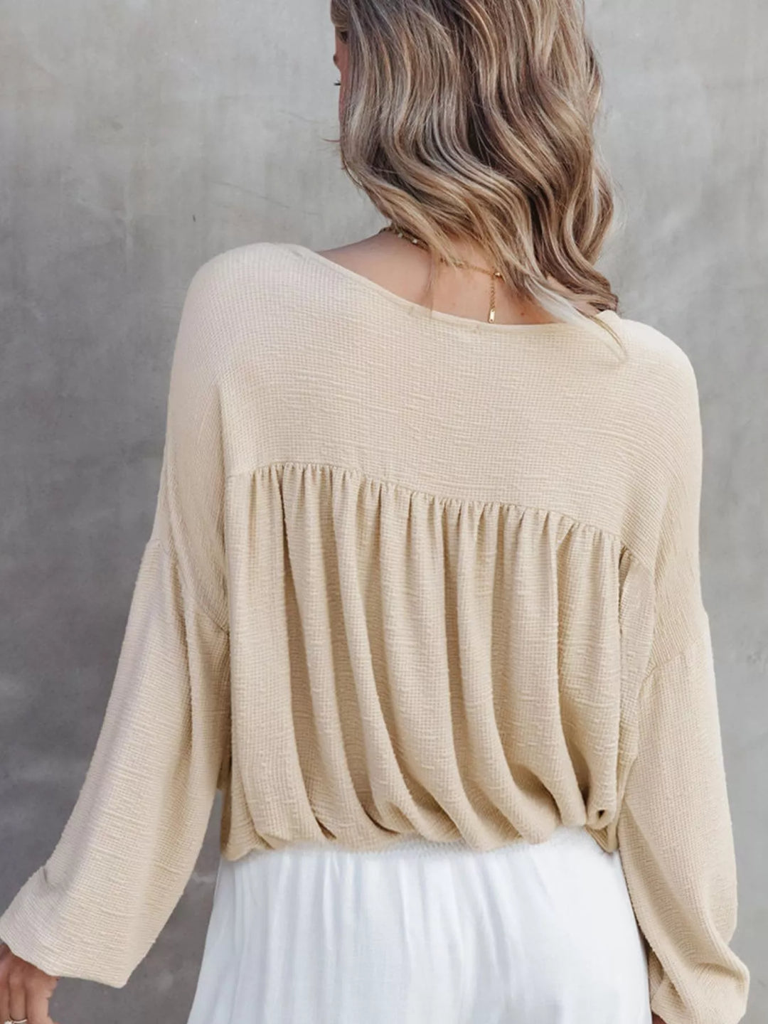 Textured Drop Shoulder Long Sleeve Top