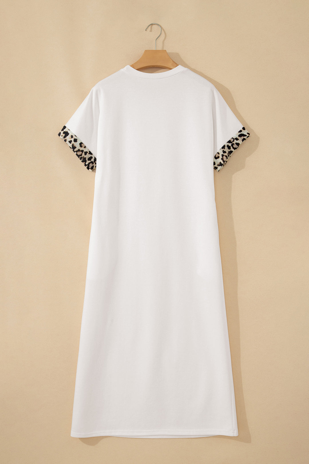 White Contrast Leopard Bow Patched Short Sleeve T Shirt Long Dress