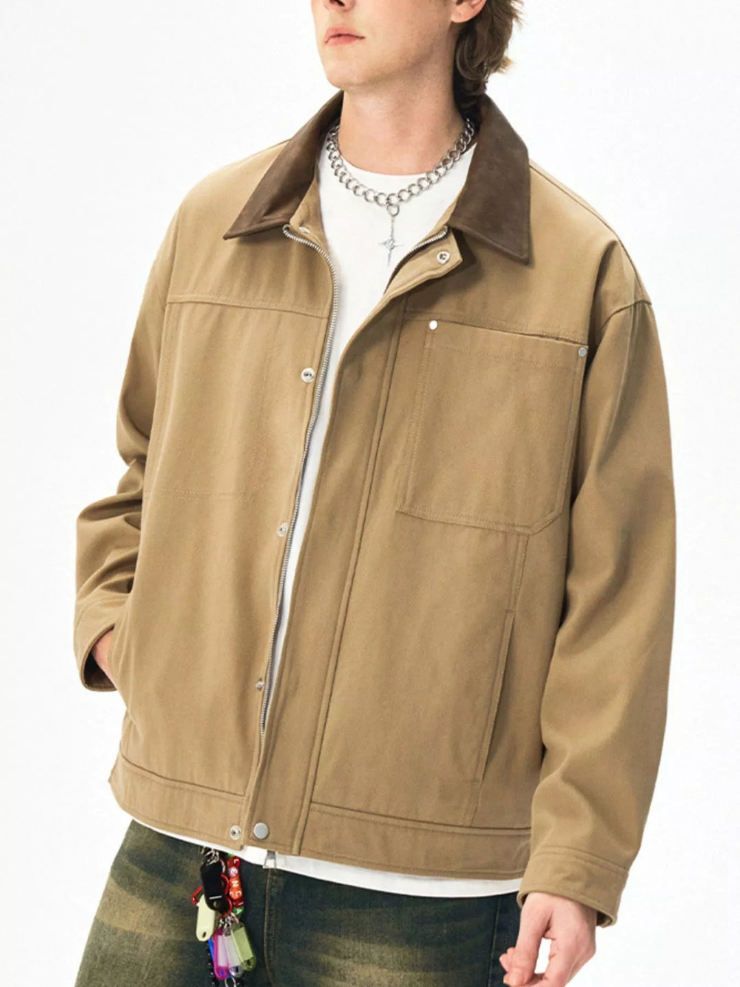 Men's Plus Size Snap Down Long Sleeve Jacket