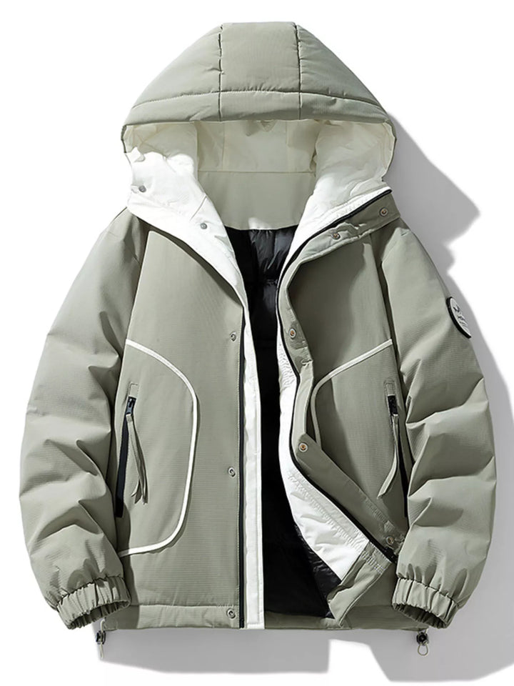 Men's Plus Size Contrast Hooded Puffer Jacket