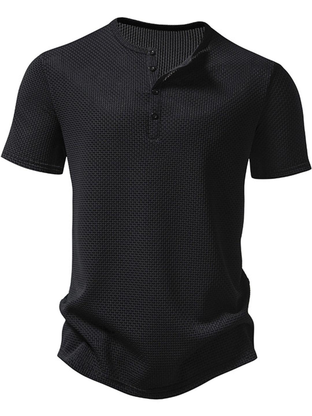 Men's Textured Henley Button Detail T-Shirt