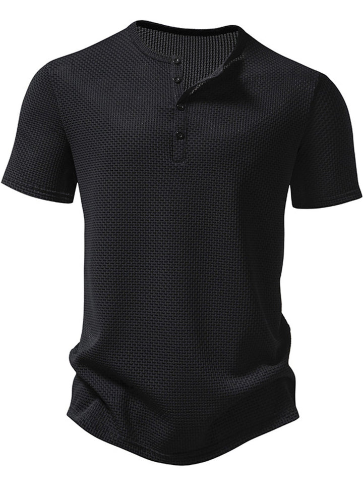 Men's Textured Henley Button Detail T-Shirt