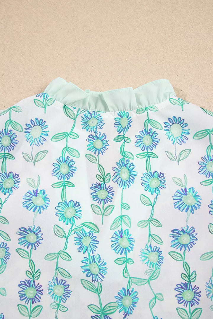 Floral Print Ruffle Sleeve Blouse
