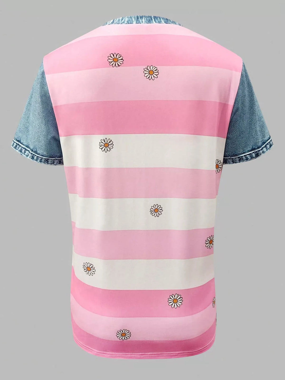 Denim Patchwork Short Sleeve Blouse