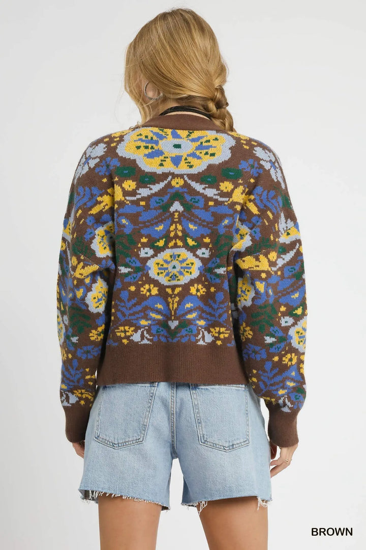 Umgee Floral Knit Button-Up Cardigan