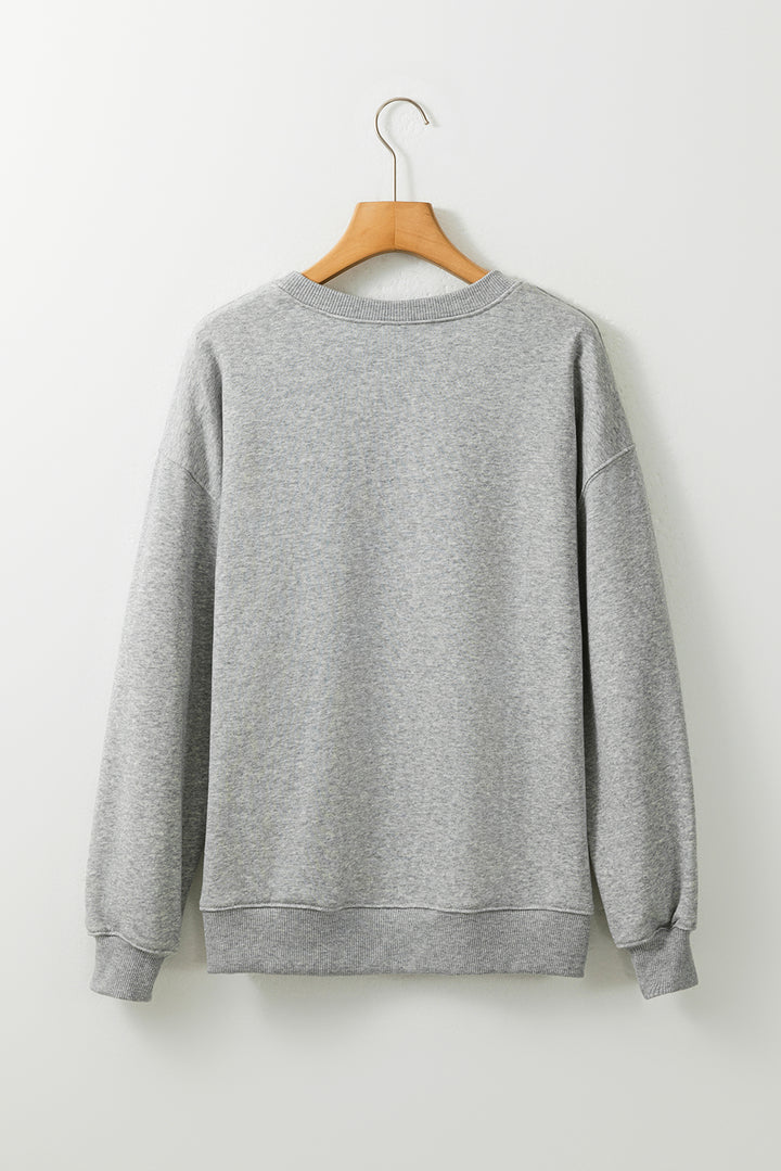 Gray GAME DAY Rugby Bow Embroidered Casual Sweatshirt