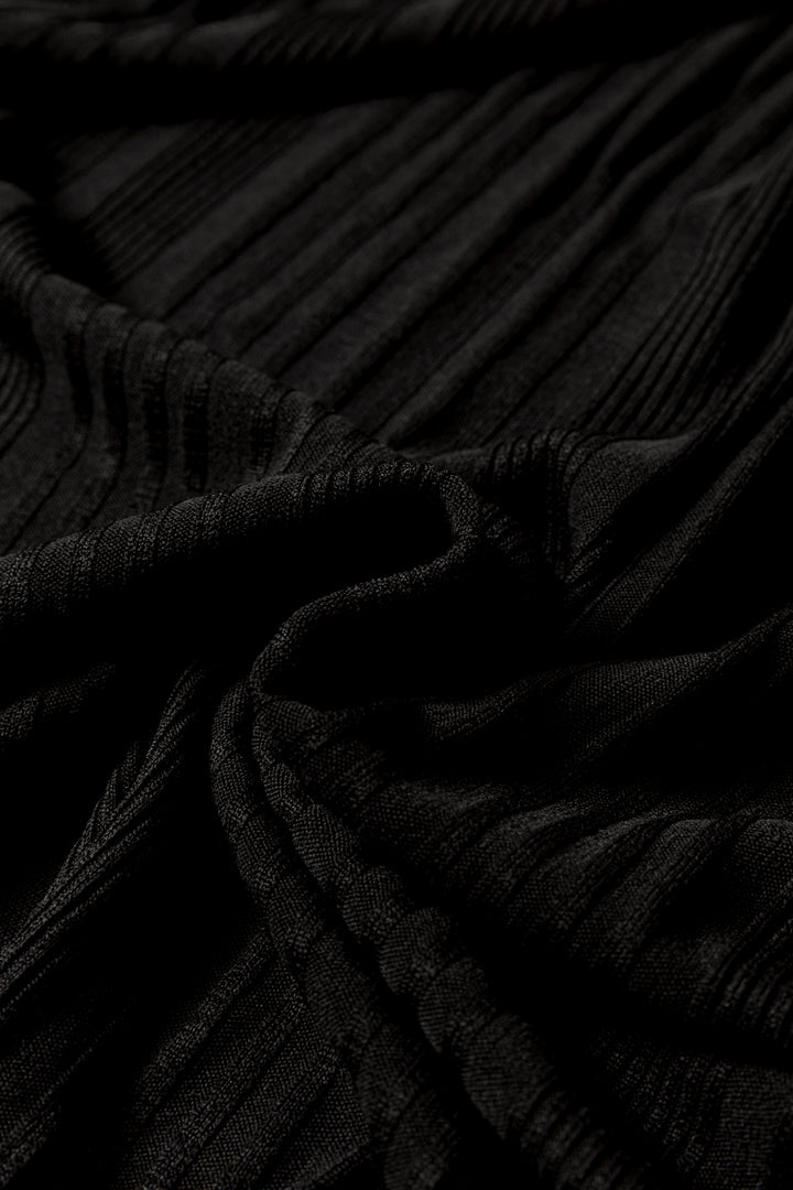 Black Ribbed Open Front Knitted Top with Pockets