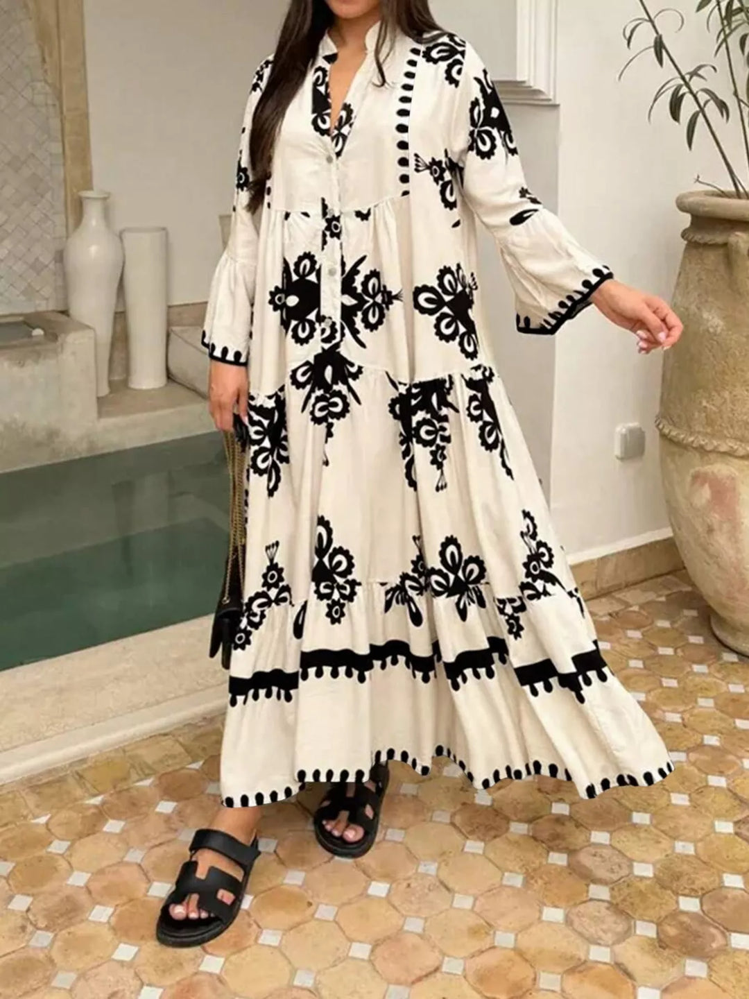 Bohemian Print Tiered Midi Dress