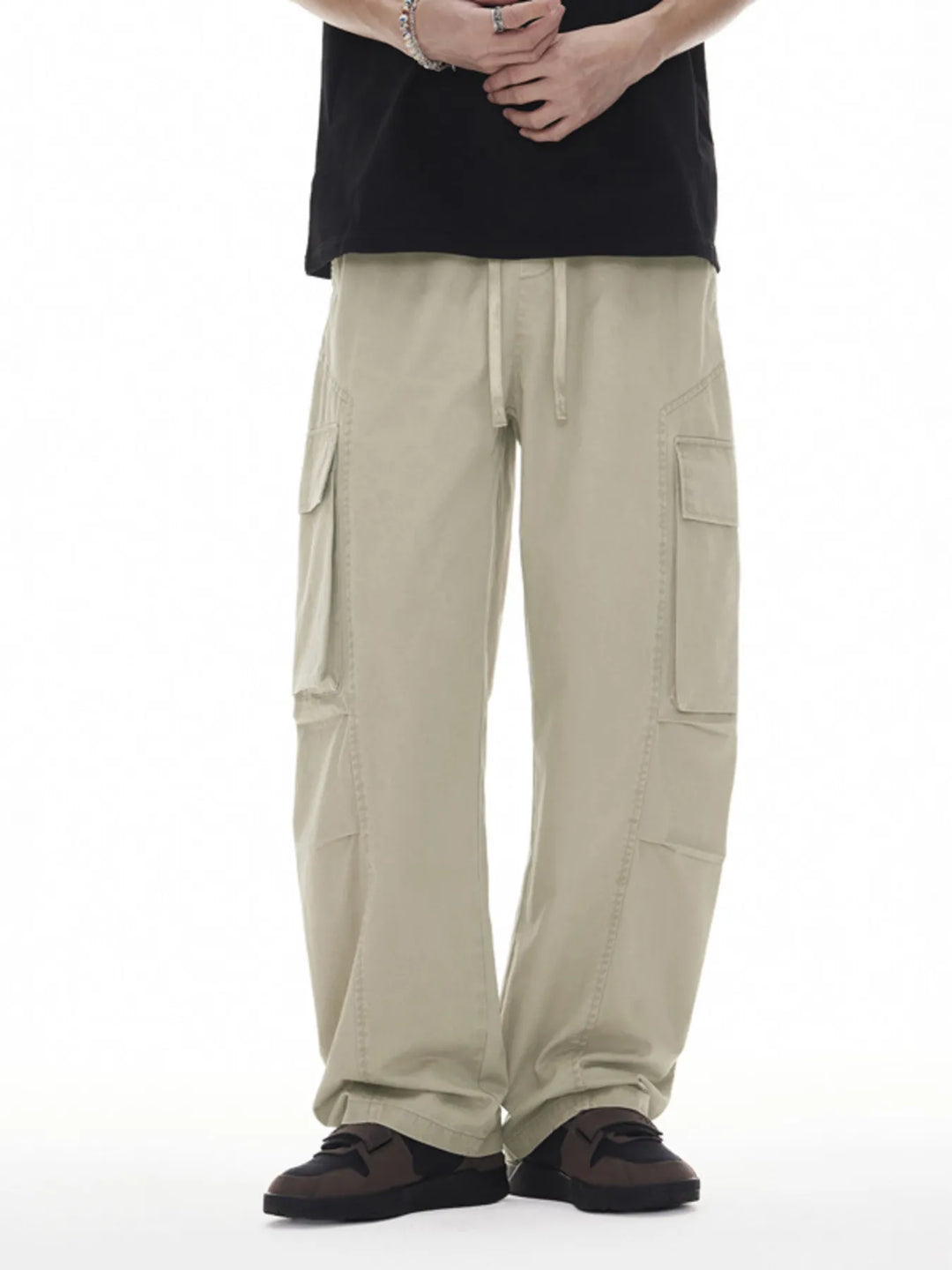 Men's Plus Size Wide Leg Cargo Drawstring Pants
