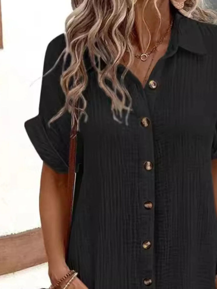 Casual Button Down Shirt Dress with Pockets