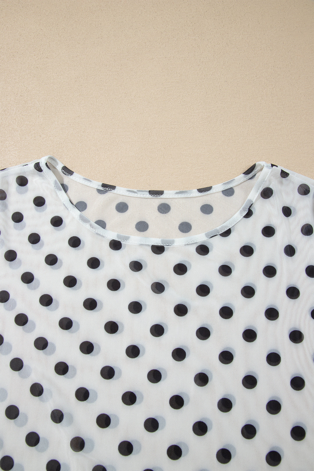 Black Polka Dot Sheer Mesh Long Sleeve Round Neck Shift Top