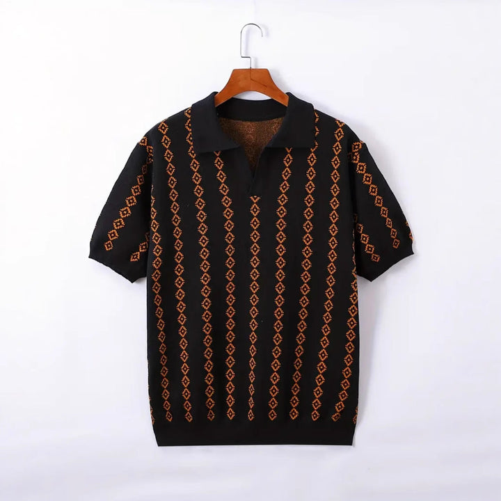 Men's Knitted Striped Polo Shirt Lapel Half Sleeve Jacquard T-shirt